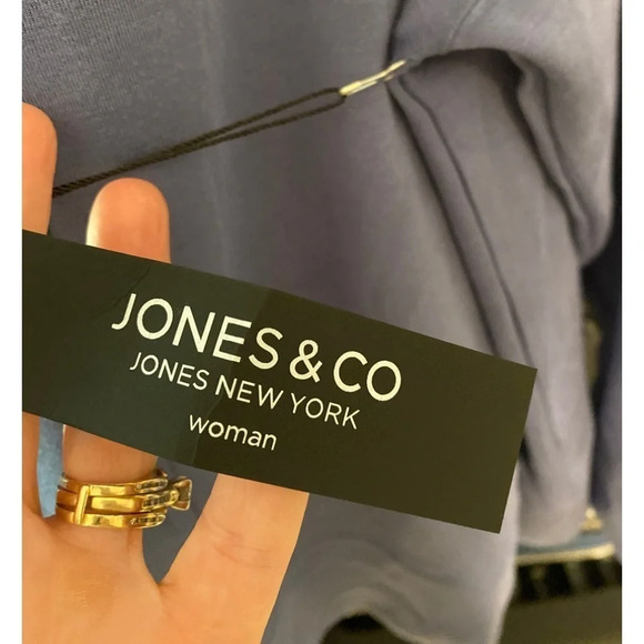 NWT Jones New York Jones & Co Blue Drawstring Cowl Neck Top Sweatshirt - Picture 8 of 8